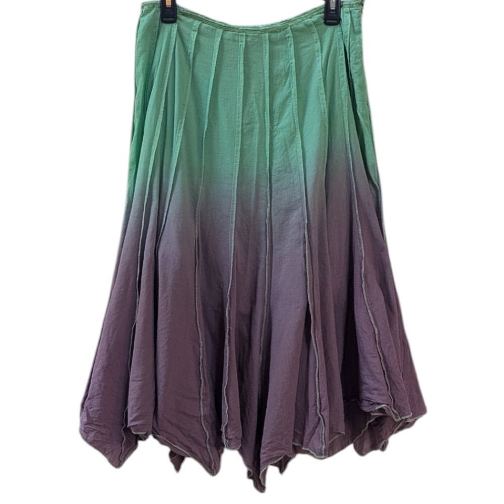 Anthropologie/Lapis, Asymmetrical, Boho Midi Skirt. Purple And Green Ombre.Large